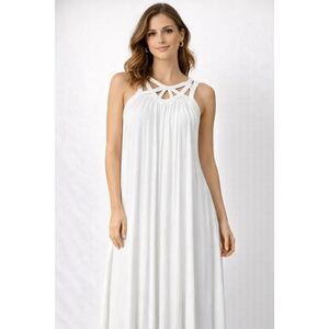 VNL Styleline White Resort Maxi Dress Geometric Strappy Back Size Small